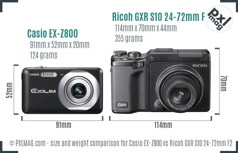 Casio EX-Z800 vs Ricoh GXR S10 24-72mm F2.5-4.4 VC size comparison