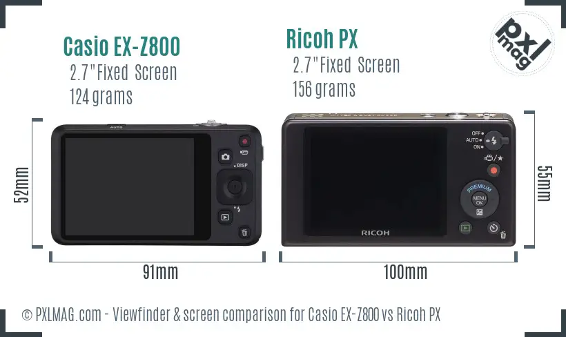 Casio EX-Z800 vs Ricoh PX Screen and Viewfinder comparison