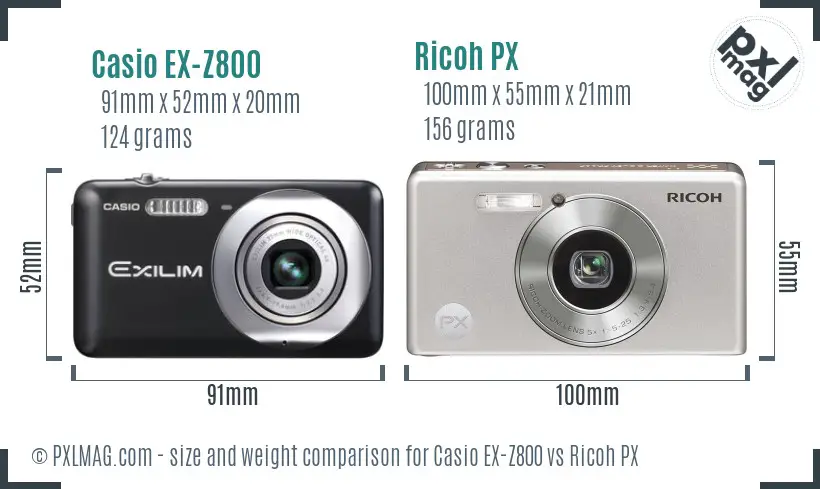 Casio EX-Z800 vs Ricoh PX size comparison