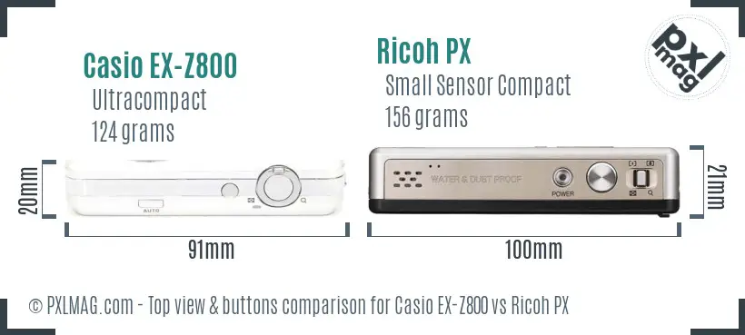 Casio EX-Z800 vs Ricoh PX top view buttons comparison