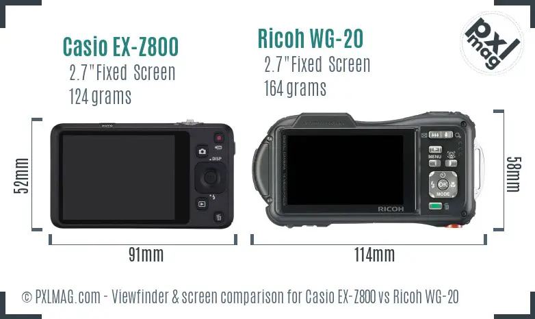 Casio EX-Z800 vs Ricoh WG-20 Screen and Viewfinder comparison