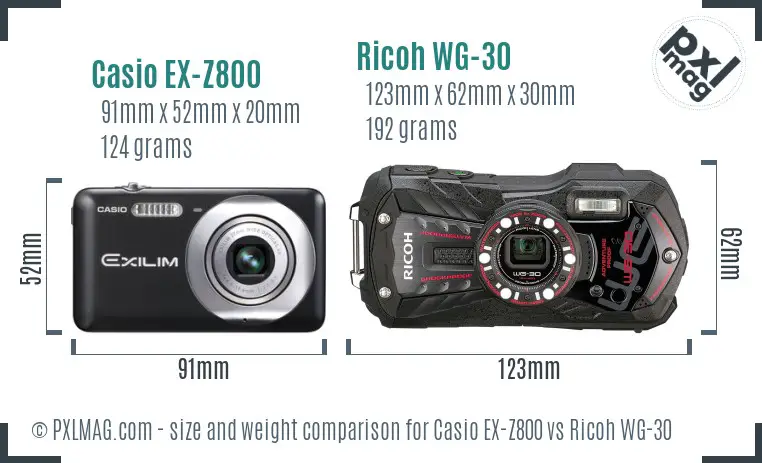 Casio EX-Z800 vs Ricoh WG-30 size comparison Casio EX-Z800 vs Ricoh WG-30 size comparison