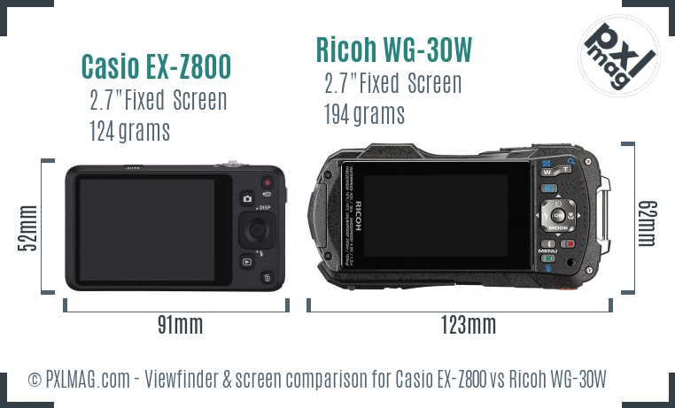 Casio EX-Z800 vs Ricoh WG-30W Screen and Viewfinder comparison