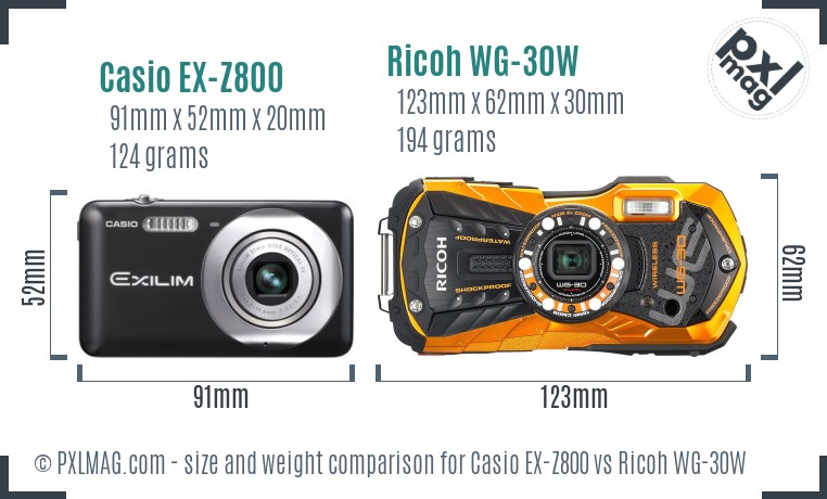Casio EX-Z800 vs Ricoh WG-30W size comparison