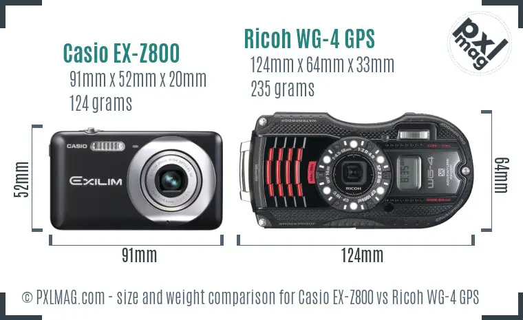 Casio EX-Z800 vs Ricoh WG-4 GPS size comparison Casio EX-Z800 vs Ricoh WG-4 GPS size comparison