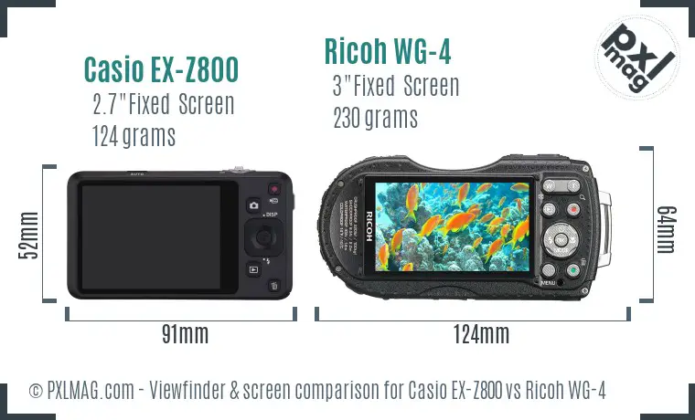 Casio EX-Z800 vs Ricoh WG-4 Screen and Viewfinder comparison