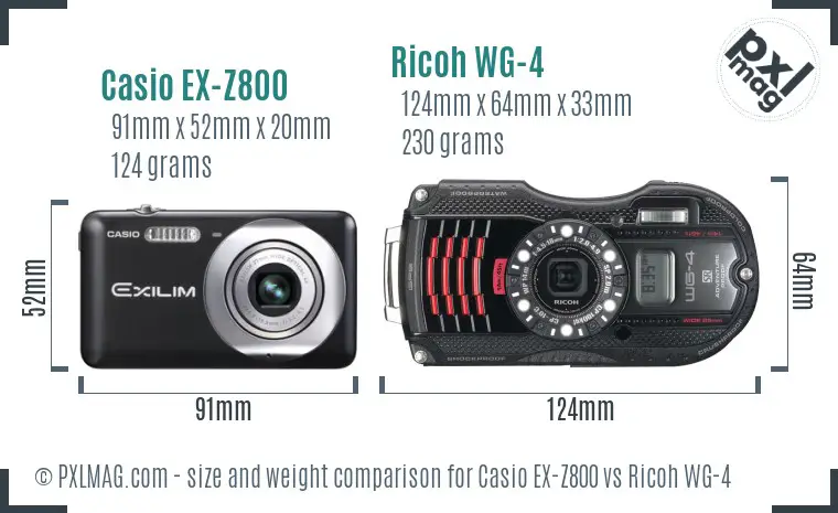 Casio EX-Z800 vs Ricoh WG-4 size comparison