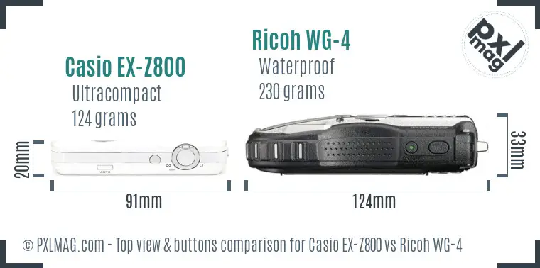 Casio EX-Z800 vs Ricoh WG-4 top view buttons comparison