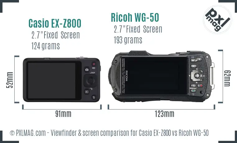 Casio EX-Z800 vs Ricoh WG-50 Screen and Viewfinder comparison