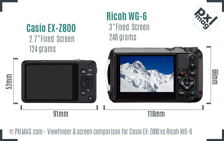 Casio EX-Z800 vs Ricoh WG-6 Screen and Viewfinder comparison