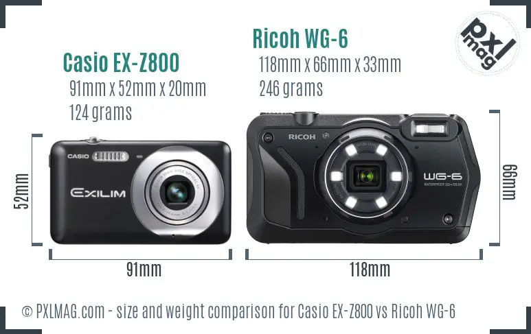 Casio EX-Z800 vs Ricoh WG-6 size comparison