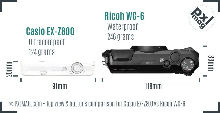 Casio EX-Z800 vs Ricoh WG-6 top view buttons comparison