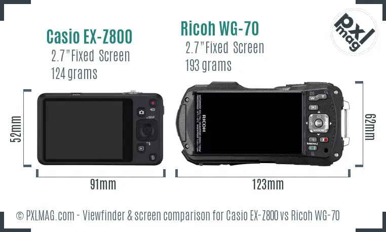 Casio EX-Z800 vs Ricoh WG-70 Screen and Viewfinder comparison