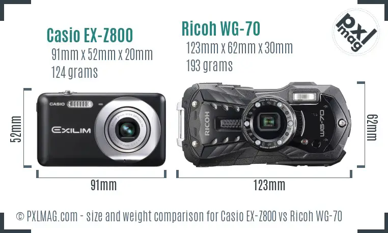 Casio EX-Z800 vs Ricoh WG-70 size comparison
