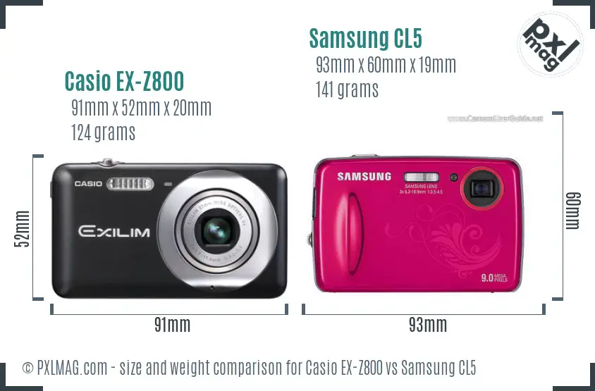 Casio EX-Z800 vs Samsung CL5 size comparison
