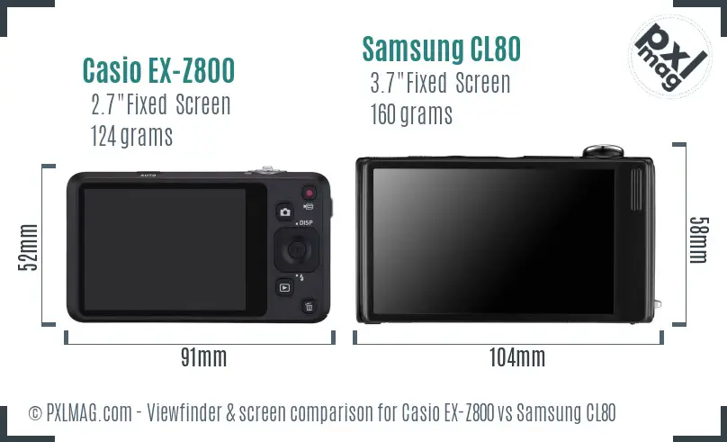 Casio EX-Z800 vs Samsung CL80 Screen and Viewfinder comparison
