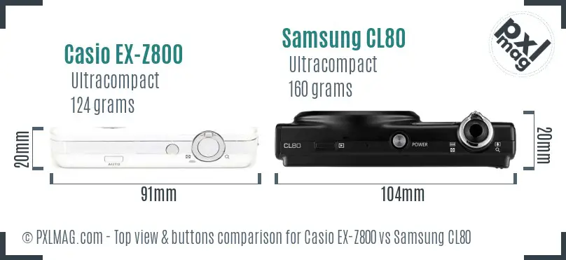Casio EX-Z800 vs Samsung CL80 top view buttons comparison