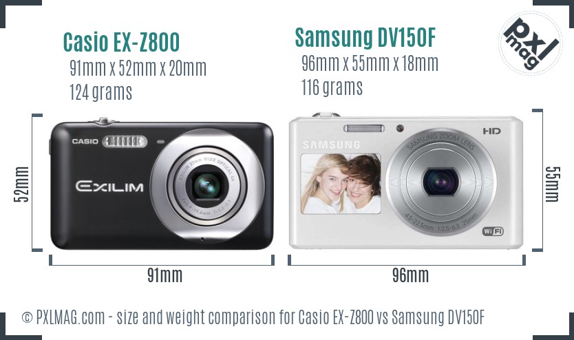 Casio EX-Z800 vs Samsung DV150F size comparison