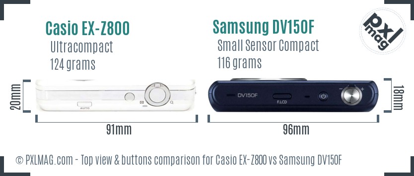 Casio EX-Z800 vs Samsung DV150F top view buttons comparison