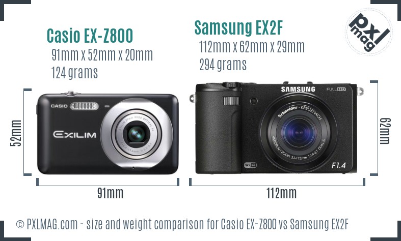 Casio EX-Z800 vs Samsung EX2F size comparison