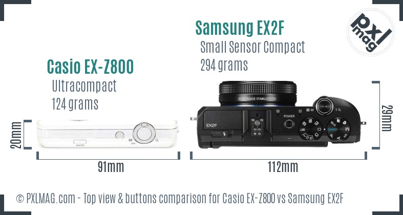 Casio EX-Z800 vs Samsung EX2F top view buttons comparison