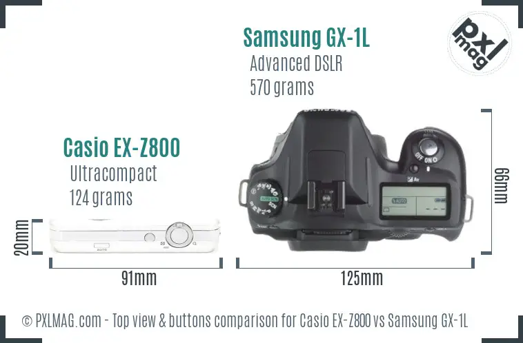 Casio EX-Z800 vs Samsung GX-1L top view buttons comparison