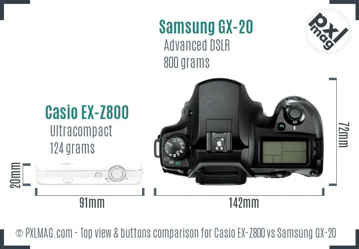 Casio EX-Z800 vs Samsung GX-20 top view buttons comparison