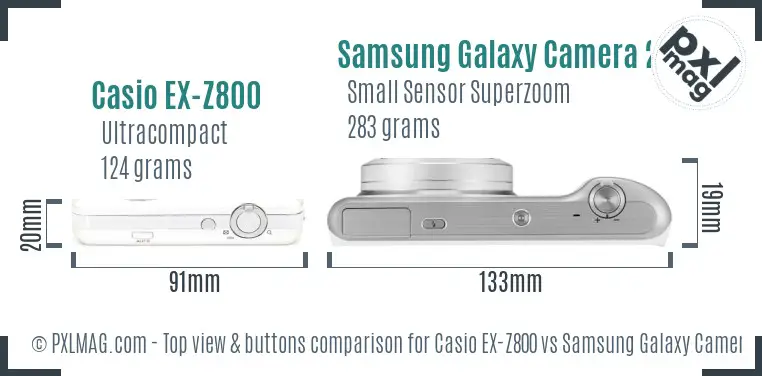 Casio EX-Z800 vs Samsung Galaxy Camera 2 top view buttons comparison Casio EX-Z800 vs Samsung Galaxy Camera 2 top view buttons comparison