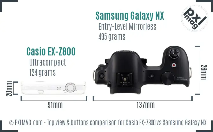 Casio EX-Z800 vs Samsung Galaxy NX top view buttons comparison