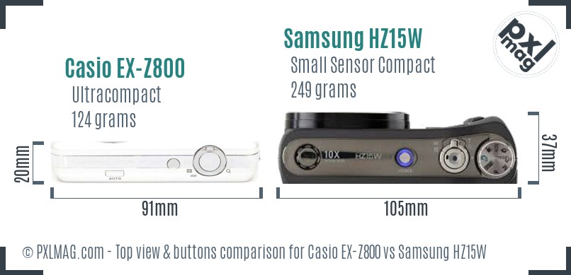 Casio EX-Z800 vs Samsung HZ15W top view buttons comparison