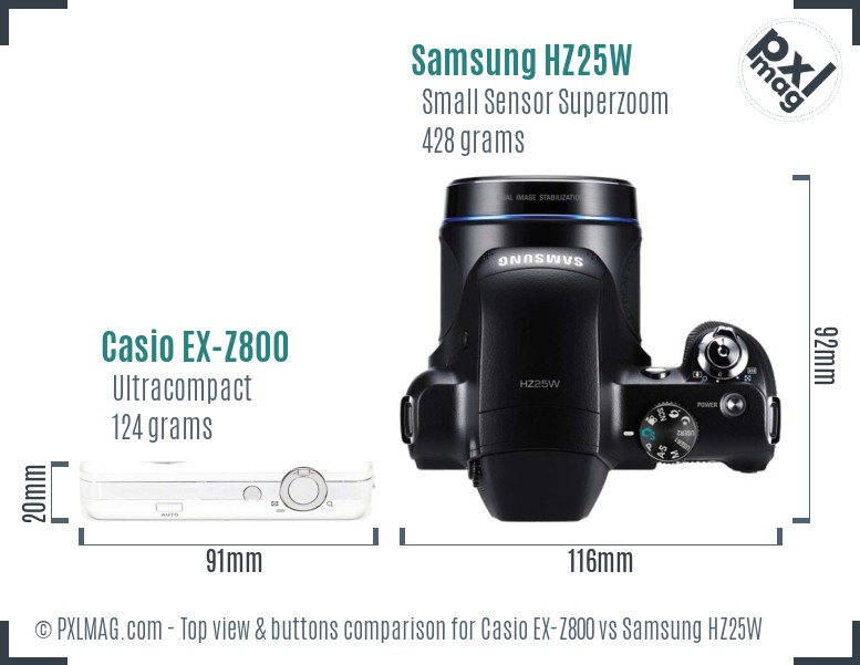 Casio EX-Z800 vs Samsung HZ25W top view buttons comparison