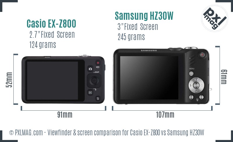 Casio EX-Z800 vs Samsung HZ30W Screen and Viewfinder comparison