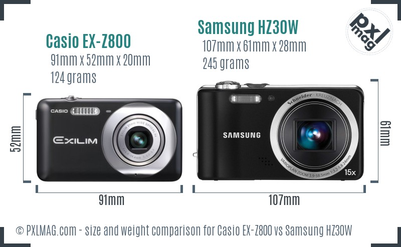 Casio EX-Z800 vs Samsung HZ30W size comparison