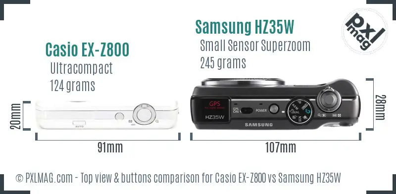 Casio EX-Z800 vs Samsung HZ35W top view buttons comparison