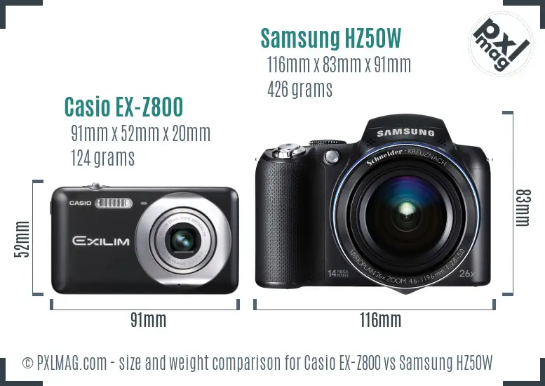 Casio EX-Z800 vs Samsung HZ50W size comparison