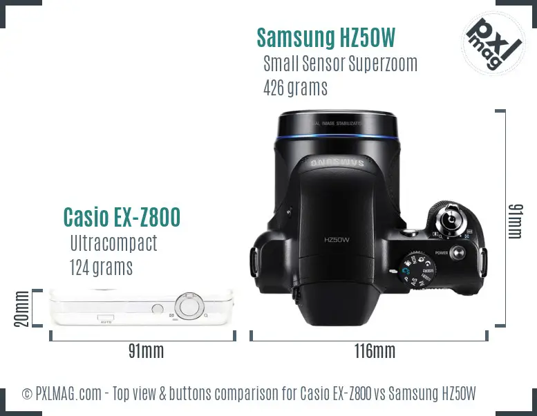 Casio EX-Z800 vs Samsung HZ50W top view buttons comparison