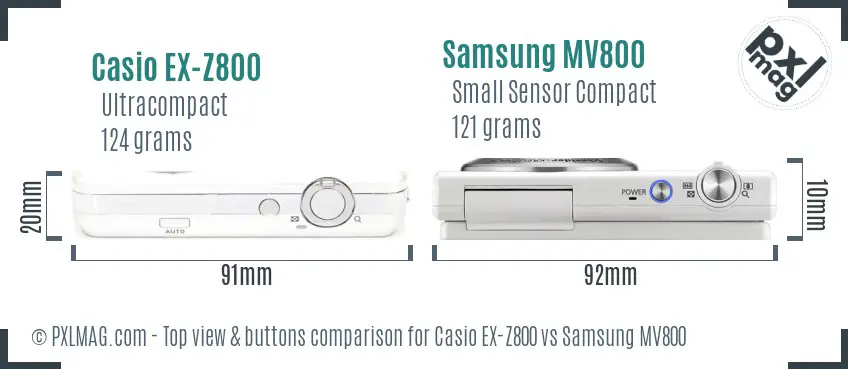 Casio EX-Z800 vs Samsung MV800 top view buttons comparison Casio EX-Z800 vs Samsung MV800 top view buttons comparison