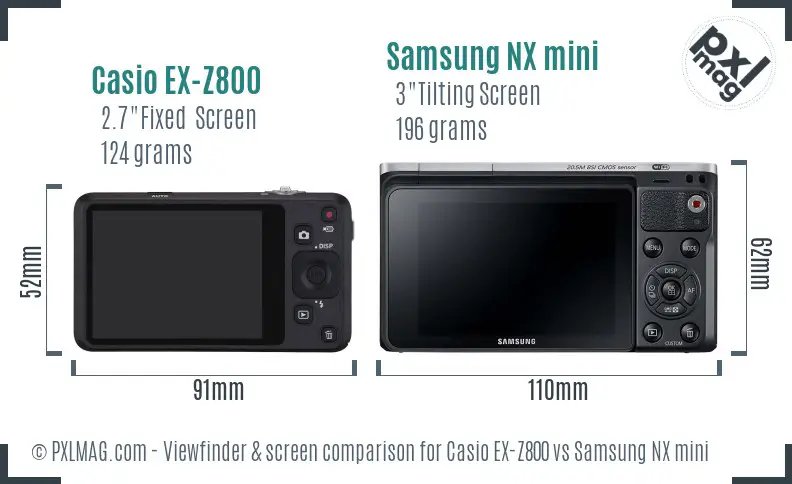 Casio EX-Z800 vs Samsung NX mini Screen and Viewfinder comparison