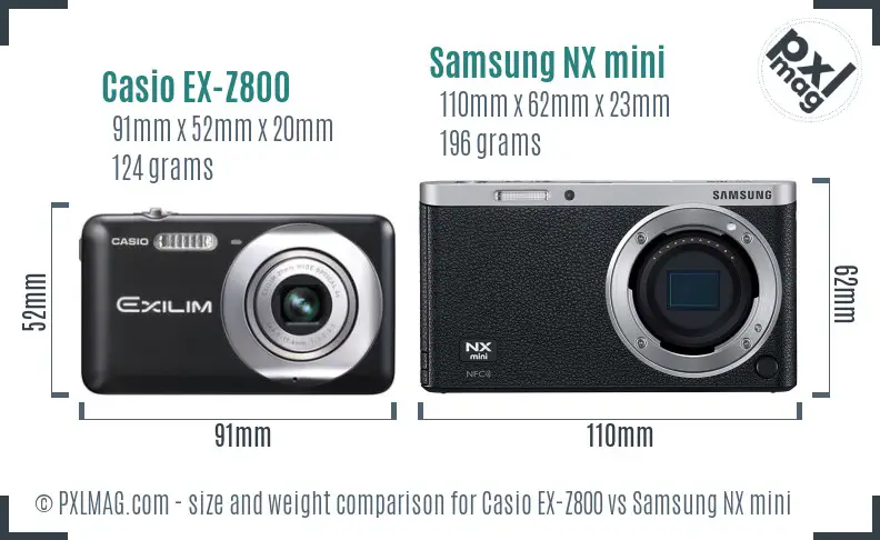 Casio EX-Z800 vs Samsung NX mini size comparison