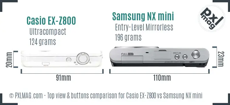 Casio EX-Z800 vs Samsung NX mini top view buttons comparison