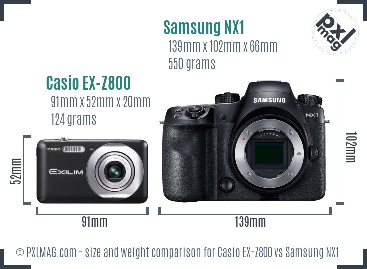 Casio EX-Z800 vs Samsung NX1 size comparison