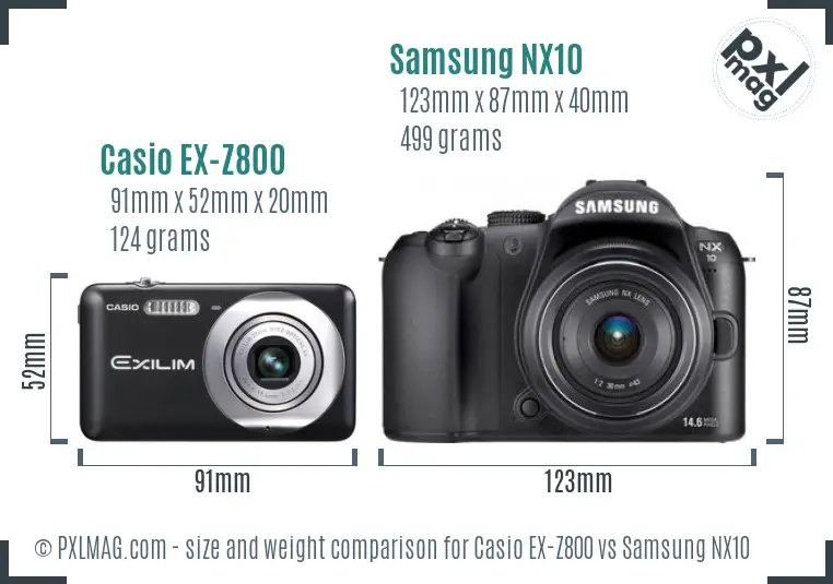 Casio EX-Z800 vs Samsung NX10 size comparison Casio EX-Z800 vs Samsung NX10 size comparison