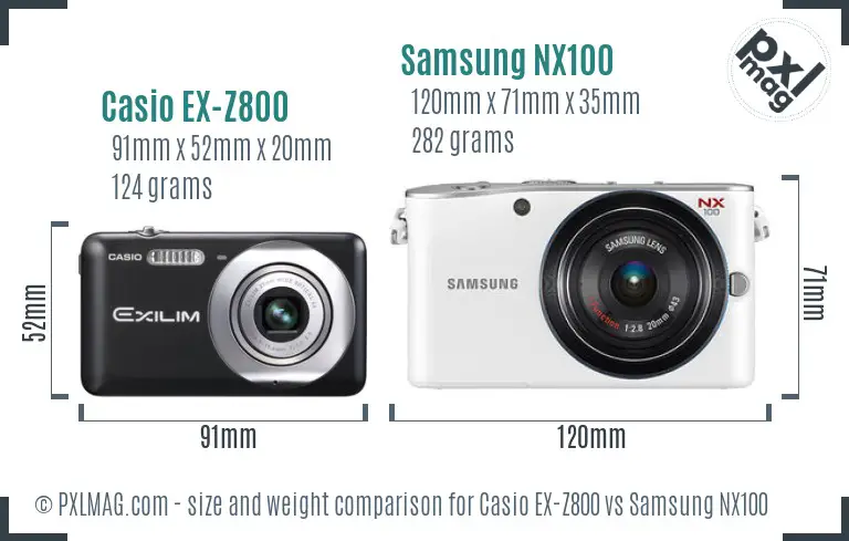 Casio EX-Z800 vs Samsung NX100 size comparison Casio EX-Z800 vs Samsung NX100 size comparison