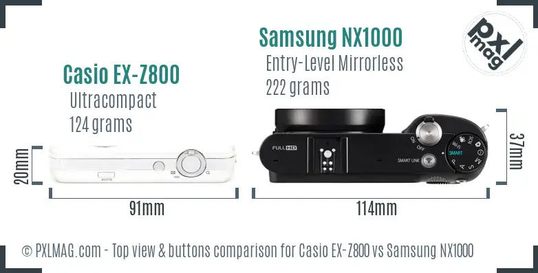 Casio EX-Z800 vs Samsung NX1000 top view buttons comparison