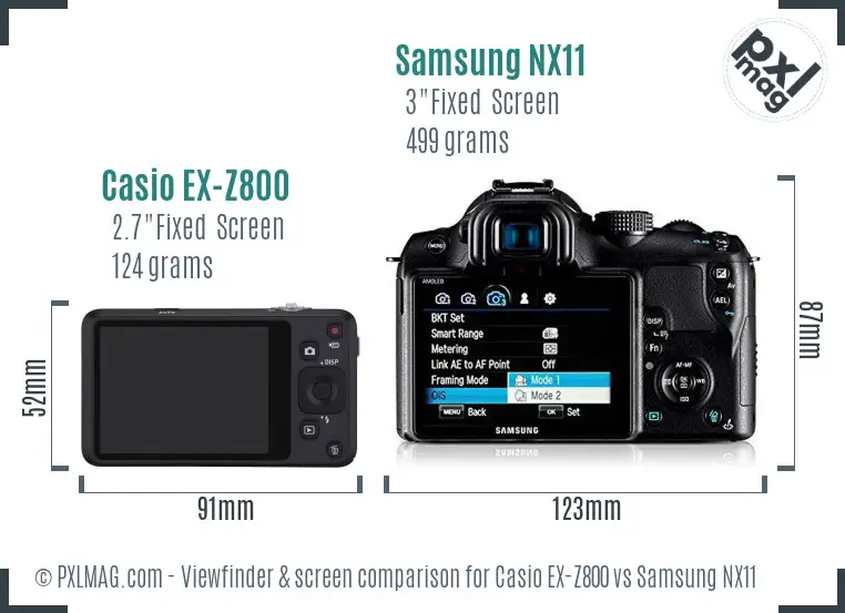 Casio EX-Z800 vs Samsung NX11 Screen and Viewfinder comparison