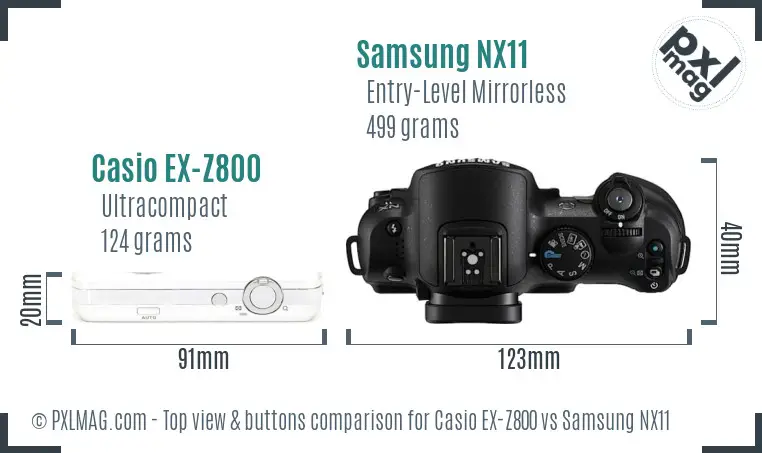 Casio EX-Z800 vs Samsung NX11 top view buttons comparison
