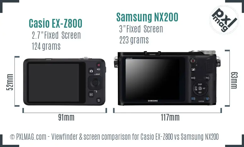 Casio EX-Z800 vs Samsung NX200 Screen and Viewfinder comparison