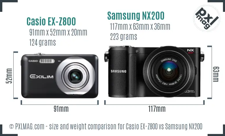 Casio EX-Z800 vs Samsung NX200 size comparison