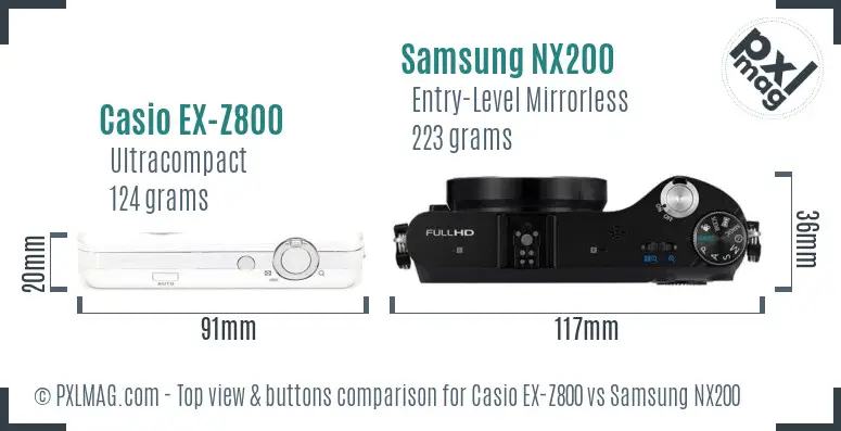 Casio EX-Z800 vs Samsung NX200 top view buttons comparison