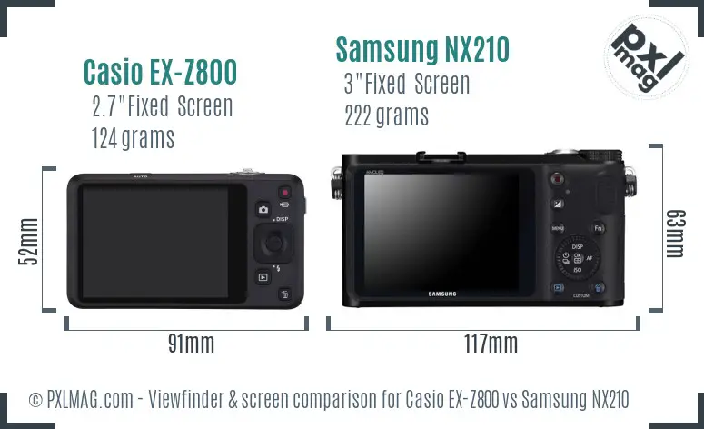 Casio EX-Z800 vs Samsung NX210 Screen and Viewfinder comparison